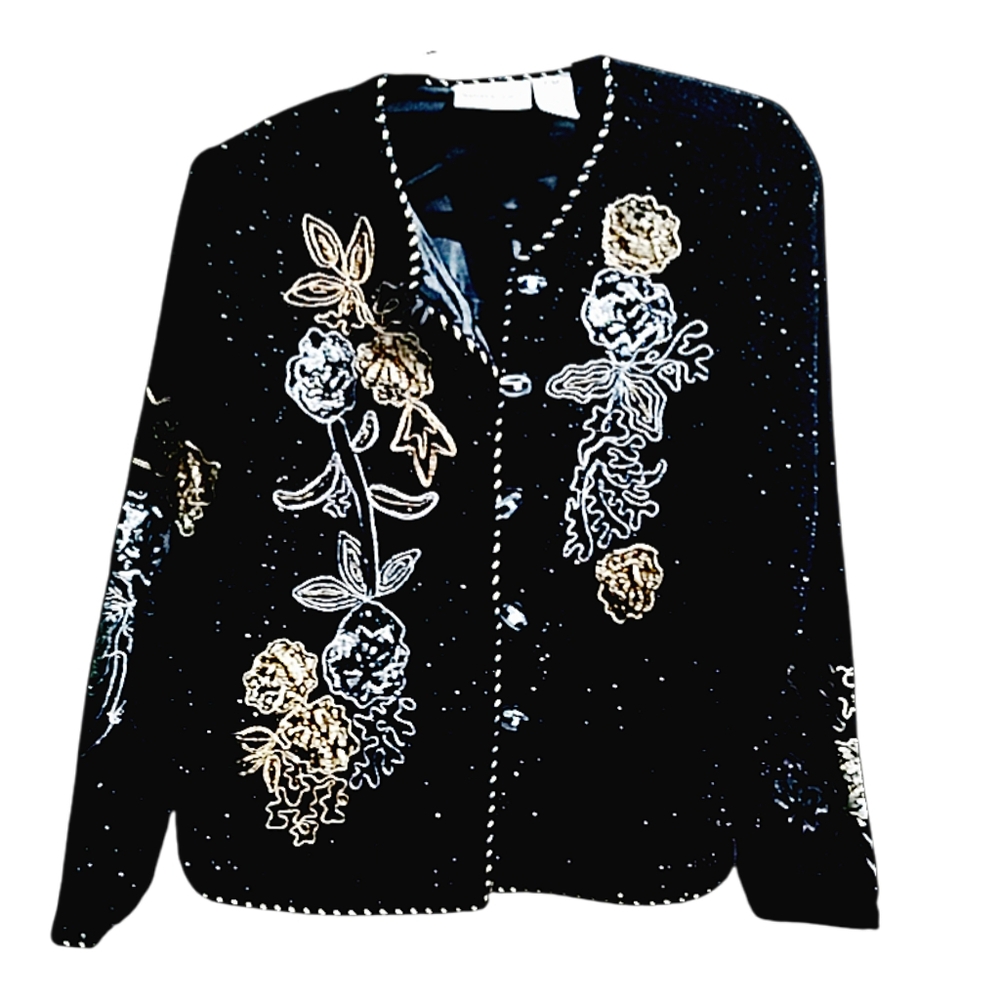 Draper's & Damon's ~ Floral Formal Wear Jacket with Embroidered Flowers & Gold - Picture 5 of 6